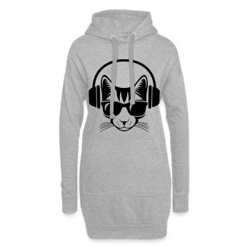 Katzenmusik-Kopfhörer und Sonnenbrille - Hoodie-Kleid - Grau meliert - Vorne