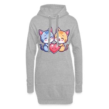 Katze Paar Liebe Couple Verliebt - Hoodie-Kleid - Grau meliert - Vorne