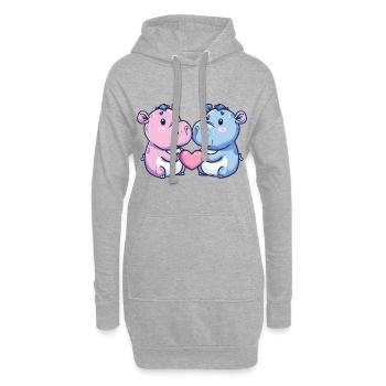 Nilpferd Paar Liebe Couple Verliebt - Hoodie-Kleid - Grau meliert - Vorne