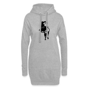Un chat noir avec chapeau de sorcière - Sweat-shirt à capuche long Femme - gris chiné - Devant