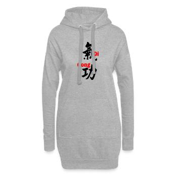 QI-Gong-Schrift mit Text in roter Vertikale - Hoodie-Kleid - Grau meliert - Vorne