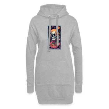 Schädel und Weltraumblume - Hoodie-Kleid - Grau meliert - Vorne