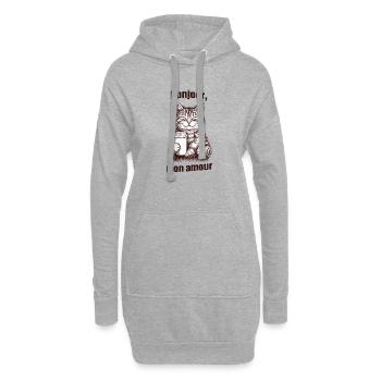 Bonjour mon amour Katze Kaffee Croissant - Hoodie-Kleid - Grau meliert - Vorne