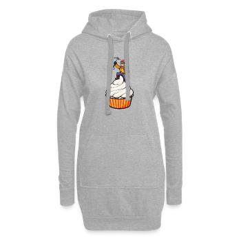 Bergsteiger auf Cupcake – Lustiges Cartoon Motiv - Hoodie-Kleid - Grau meliert - Vorne