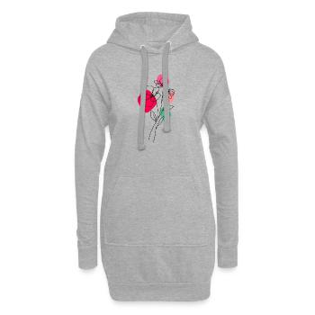 Bouquet à dessin linéaire avec fond couleur - Sweat-shirt à capuche long Femme - gris chiné - Devant