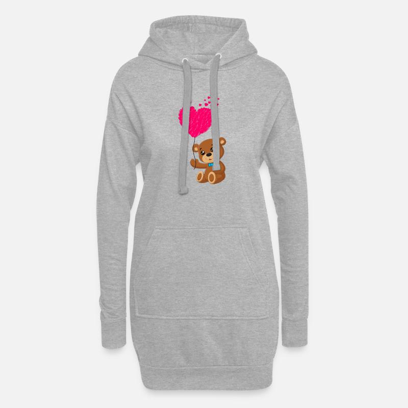 Teddybär mit Herz - Hoodie-Kleid - Grau meliert