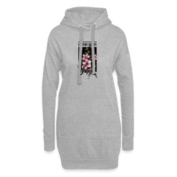 Night Hibiscus Script in Pink - Hoodie Dress - heather grey - Front
