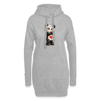 Panda timide au cœur rouge - Sweat-shirt à capuche long Femme - gris chiné - Devant