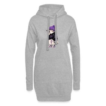 Lila Kätzchen-BeYou-Hoodie - Hoodie-Kleid - Grau meliert - Vorne