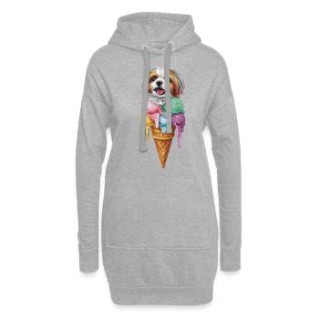 Shih Tzu als Waffeleis - Hoodie-Kleid - Grau meliert - Vorne
