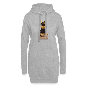 Chat égyptien avec bijoux en or et piédestal - Sweat-shirt à capuche long Femme - gris chiné - Devant