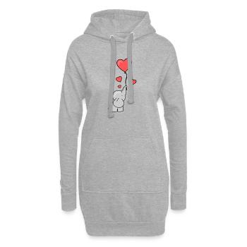 Elefantenillustration mit Herzen und Ballon - Hoodie-Kleid - Grau meliert - Vorne