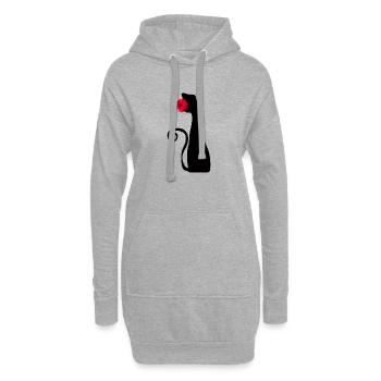 Schwarze Katze mit roter Rose, niedlichem gotischen Design - Hoodie-Kleid - Grau meliert - Vorne