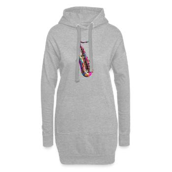 Kunterbuntes Saxophondesign - Hoodie-Kleid - Grau meliert - Vorne