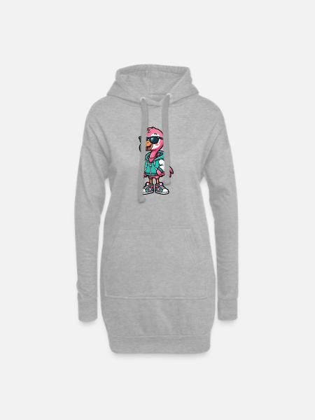 Cooler Flamingo - Hoodie-Kleid - Grau meliert