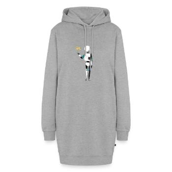 robot mit blumen - Hoodie-Kleid - Grau meliert - Vorne