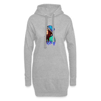 Bunte Illustration einer Frau mit Mütze - Hoodie-Kleid - Grau meliert - Vorne
