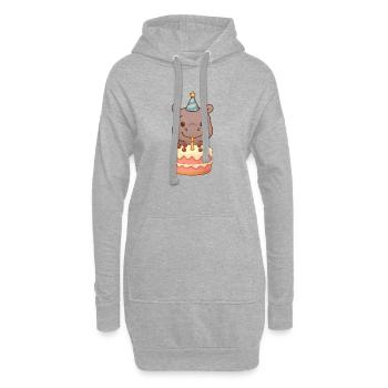 Petit hippopotame avec gâteau d’anniversaire - Sweat-shirt à capuche long Femme - gris chiné - Devant