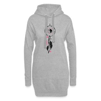 Traumfänger mit Yin-Yang, Federn & Blüten - Hoodie-Kleid - Grau meliert - Vorne