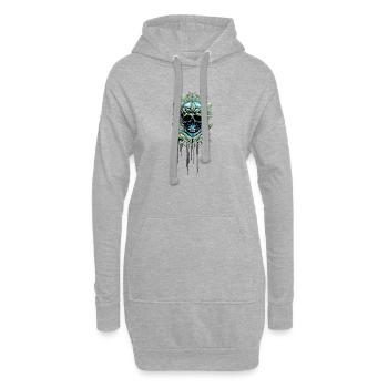 Eleganter blauer dekorativer Totenkopf mit Blättern. - Hoodie-Kleid - Grau meliert - Vorne