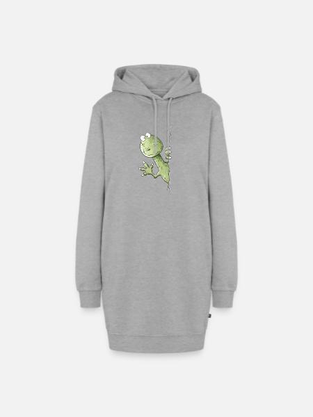 Drolliger Dino I Raptor Dinosaurier - Hoodie-Kleid - Grau meliert