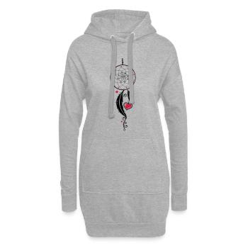 Traumfänger mit Herz, Federn und Sternen - Hoodie-Kleid - Grau meliert - Vorne