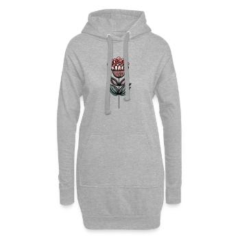 Handgezeichnete Blütenoase - Hoodie-Kleid - Grau meliert - Vorne