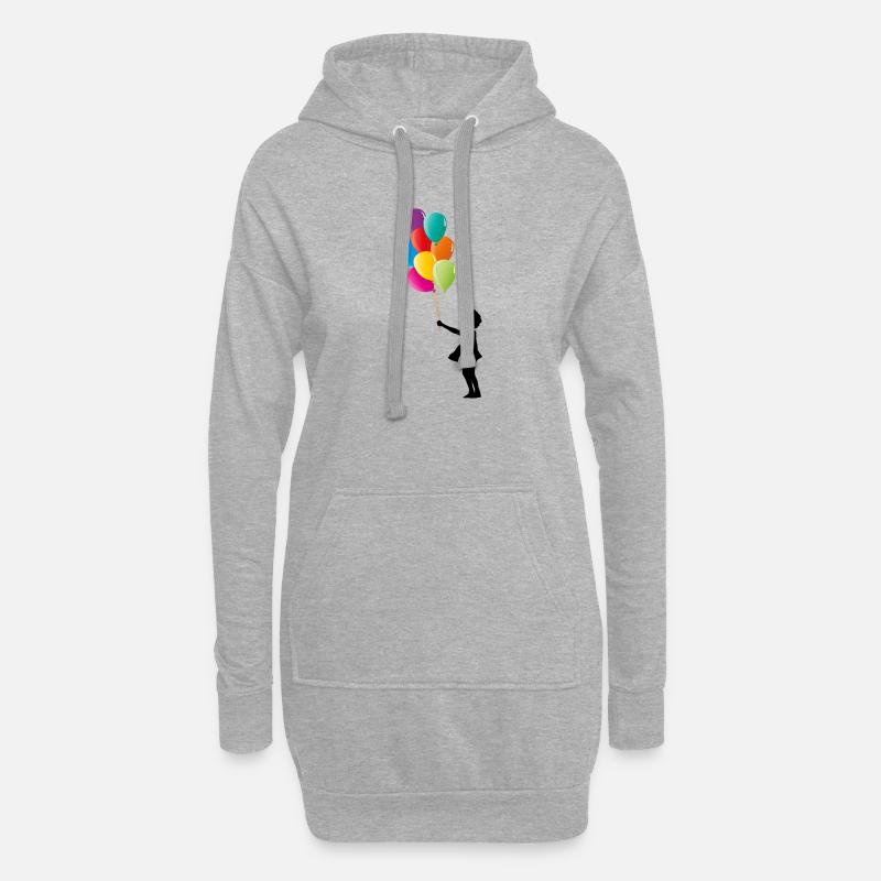 Mädchen mit bunten Luftballons - Hoodie-Kleid - Grau meliert