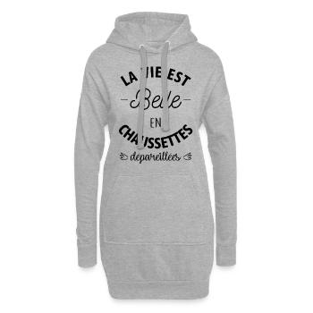 La vie est belle en chaussettes - Sweat-shirt à capuche long Femme - gris chiné - Devant