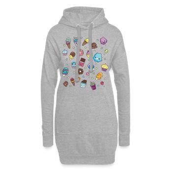 Kawaii doodle - bonbons - Sweat-shirt à capuche long Femme - gris chiné - Devant