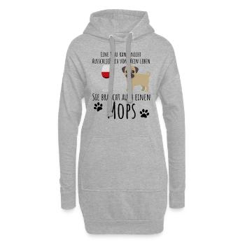 Mops-Motiv für Wein-Liebhaber - Hoodie-Kleid - Grau meliert - Vorne