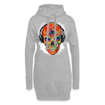 Refroidir DJ Music Skull Seeing Eye de Dieu - Sweat-shirt à capuche long Femme - gris chiné - Devant