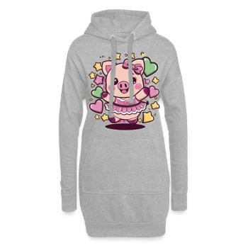 Cochon de dessin animé kawaii avec des cœurs et des étoiles - Sweat-shirt à capuche long Femme - gris chiné - Devant