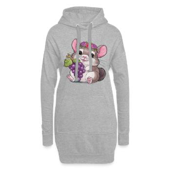Kawaii Chinchilla mit roten Trauben und Rosen - Hoodie-Kleid - Grau meliert - Vorne