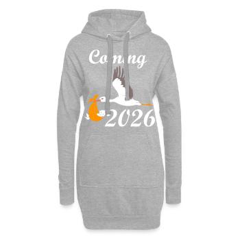 Storch Ankunft 2026 Babyankündigung - Hoodie-Kleid - Grau meliert - Vorne