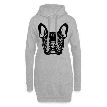 Französische Bulldogge Hund Kopf - Hoodie-Kleid - Grau meliert - Vorne