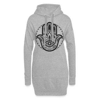 Hamsa - Hand der Fatima - Schutz und Segen - Hoodie-Kleid - Grau meliert - Vorne
