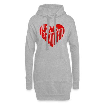 Herz Spruch Zitat Life is beautiful - Hoodie-Kleid - Grau meliert - Vorne