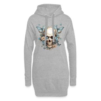 Papillons et crânes - Sweat-shirt à capuche long Femme - gris chiné - Devant