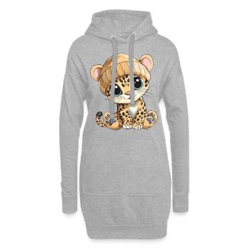 Léopard mignon mignon bébé enfants animal dessin animé - Sweat-shirt à capuche long Femme - gris chiné - Devant