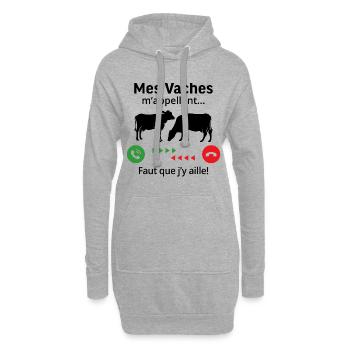 mes vaches m'appellent faut que j'y ailler - Sweat-shirt à capuche long Femme - gris chiné - Devant