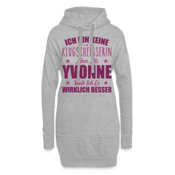 Name Yvonne Vorname Klugscheisserin Namenstag - Hoodie-Kleid - Grau meliert - Vorne