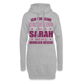 Name Sarah Vorname Klugscheisserin Namenstag - Hoodie-Kleid - Grau meliert - Vorne