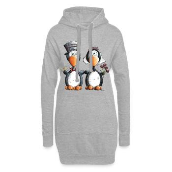 Pinguin Hochzeit - Hoodie-Kleid - Grau meliert - Vorne