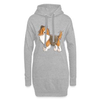 Fröhlicher Sheltie - Shetland Sheepdog - Geschenk - Hoodie-Kleid - Grau meliert - Vorne