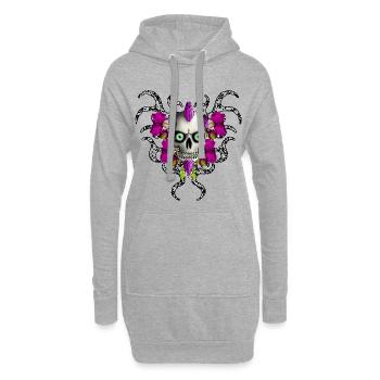 Gothique Punk Skull Roses R6Z - Sweat-shirt à capuche long Femme - gris chiné - Devant