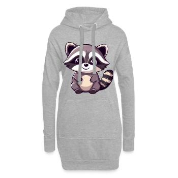 Niedlicher entzückender Waschbär - Charmantes Cartoon-Design - Hoodie-Kleid - Grau meliert - Vorne