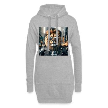 Löwen in urbaner Lederjacke mit Sonnenbrille - Hoodie-Kleid - Grau meliert - Vorne