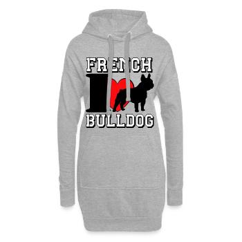 Bouledogue français .............................. - Sweat-shirt à capuche long Femme - gris chiné - Devant
