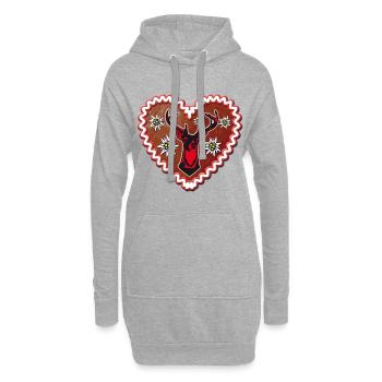 01 Lebkuchenherz Hirsch Edelweiss Enzian Hirschkop - Hoodie-Kleid - Grau meliert - Vorne